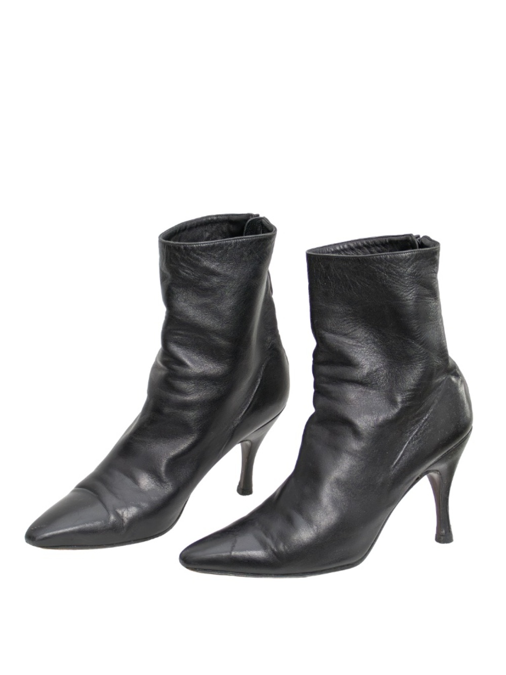 Ombeline Paris Black Leather Pointed Toe Ankle Boots Stiletto Heel Women’s EU 35